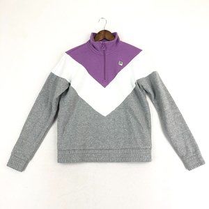 FILA Women's Size Small Grey Purple White Quarter Zip Long Sleeve Sweatshirt